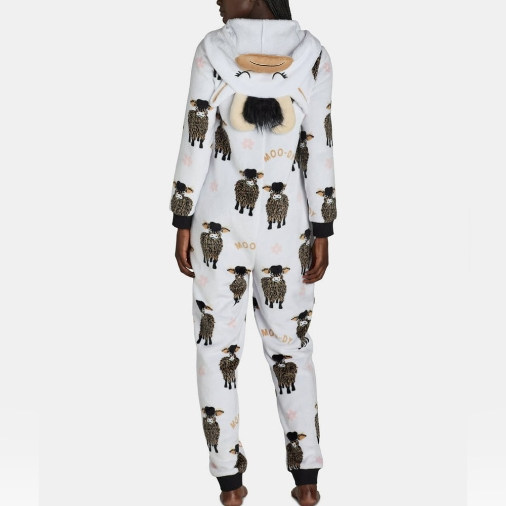 New Cow Print fleece one piece Pajamas - Picture 3 of 8